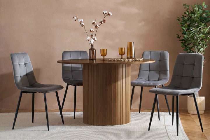 Axel Round Fluted Dining Table with Sculpted Pedestal Base and Textured Fluted Design