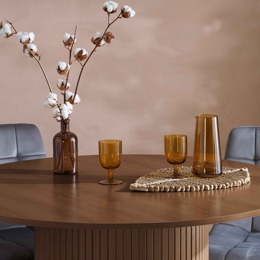 Axel Round Fluted Dining Table with Sculpted Pedestal Base and Textured Fluted Design