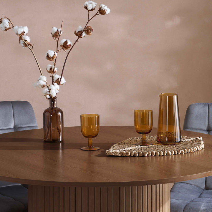 Axel Round Fluted Dining Table with Sculpted Pedestal Base and Textured Fluted Design