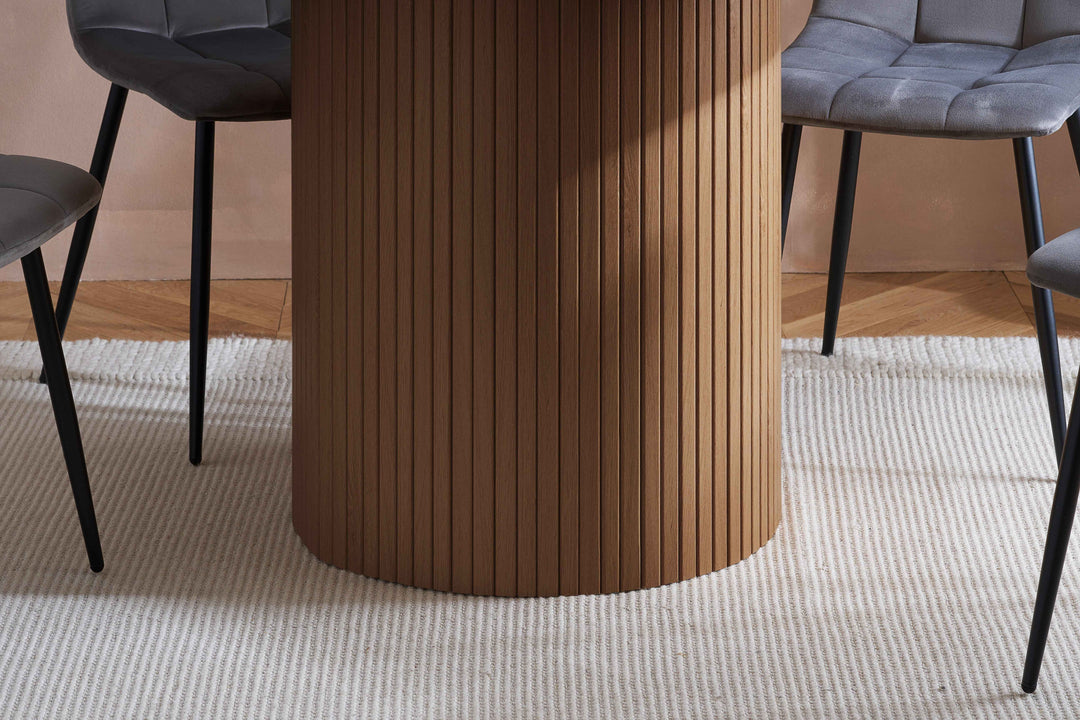 Axel Round Fluted Dining Table with Sculpted Pedestal Base and Textured Fluted Design