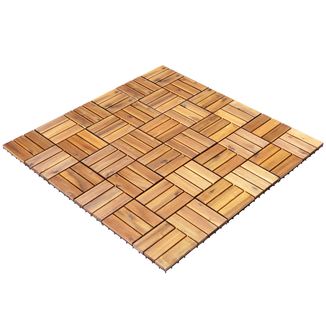 27 Pieces Acacia Wood Interlocking Patio Deck Tile with No-Tool Install - TidySpaces