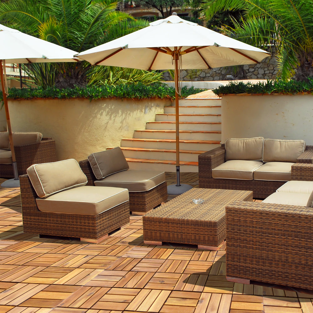 27 Pieces Acacia Wood Interlocking Patio Deck Tile with No-Tool Install - TidySpaces