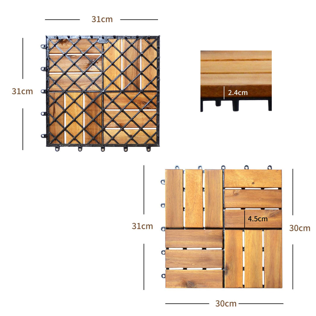 27 Pieces Acacia Wood Interlocking Patio Deck Tile with No-Tool Install - TidySpaces