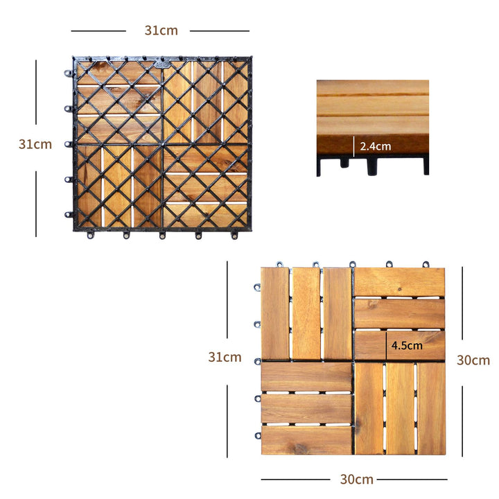 27 Pieces Acacia Wood Interlocking Patio Deck Tile with No-Tool Install - TidySpaces