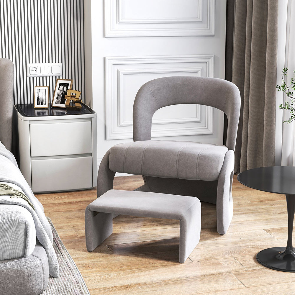 Accent Chair with Ottoman and Open Curved Back-Grey - TidySpaces