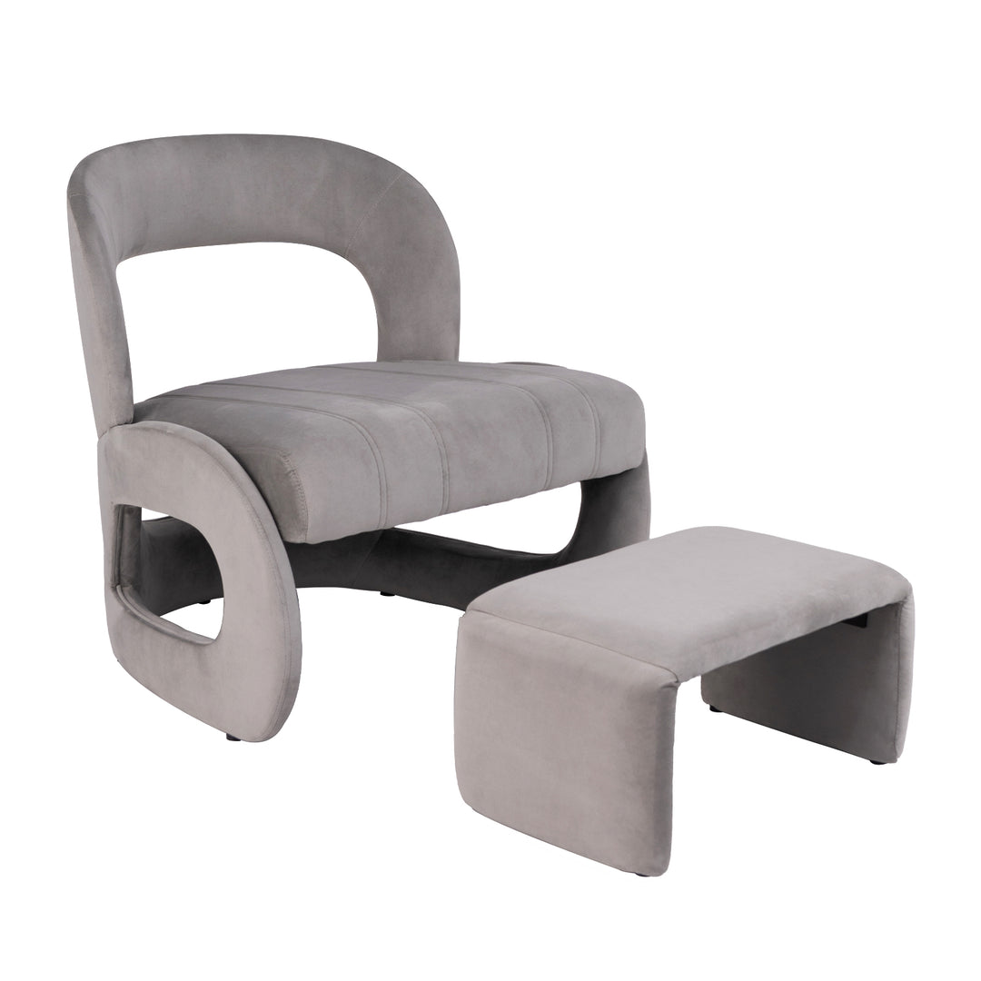 Accent Chair with Ottoman and Open Curved Back-Grey - TidySpaces
