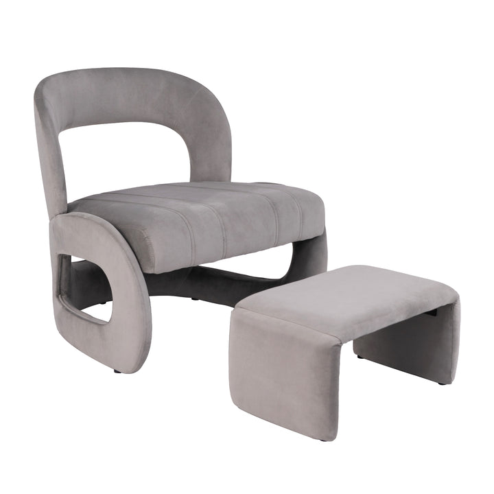 Accent Chair with Ottoman and Open Curved Back-Grey - TidySpaces
