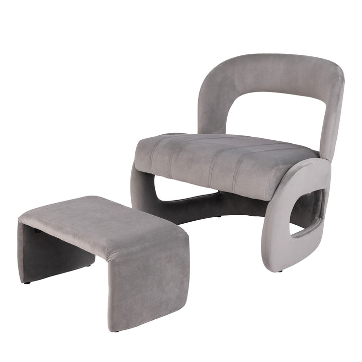 Accent Chair with Ottoman and Open Curved Back-Grey - TidySpaces