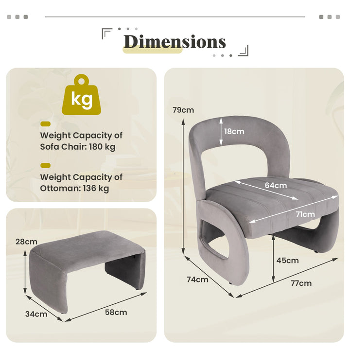 Accent Chair with Ottoman and Open Curved Back-Grey - TidySpaces