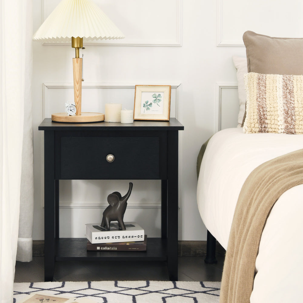 Accent Table Narrow Side End Table with 1 Drawer and Open Storage Shelf - TidySpaces