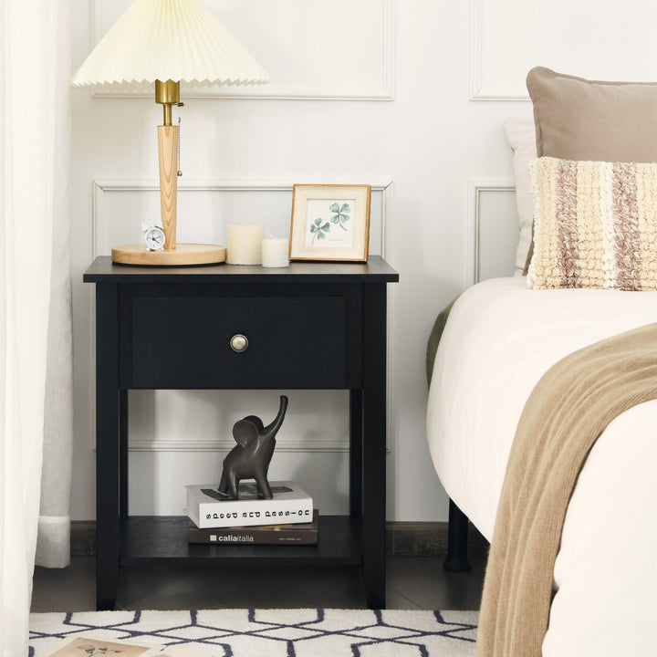 Accent Table Narrow Side End Table with 1 Drawer and Open Storage Shelf - TidySpaces