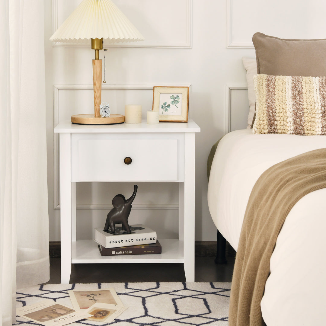 Accent Table Narrow Side End Table with 1 Drawer and Open Storage Shelf - TidySpaces