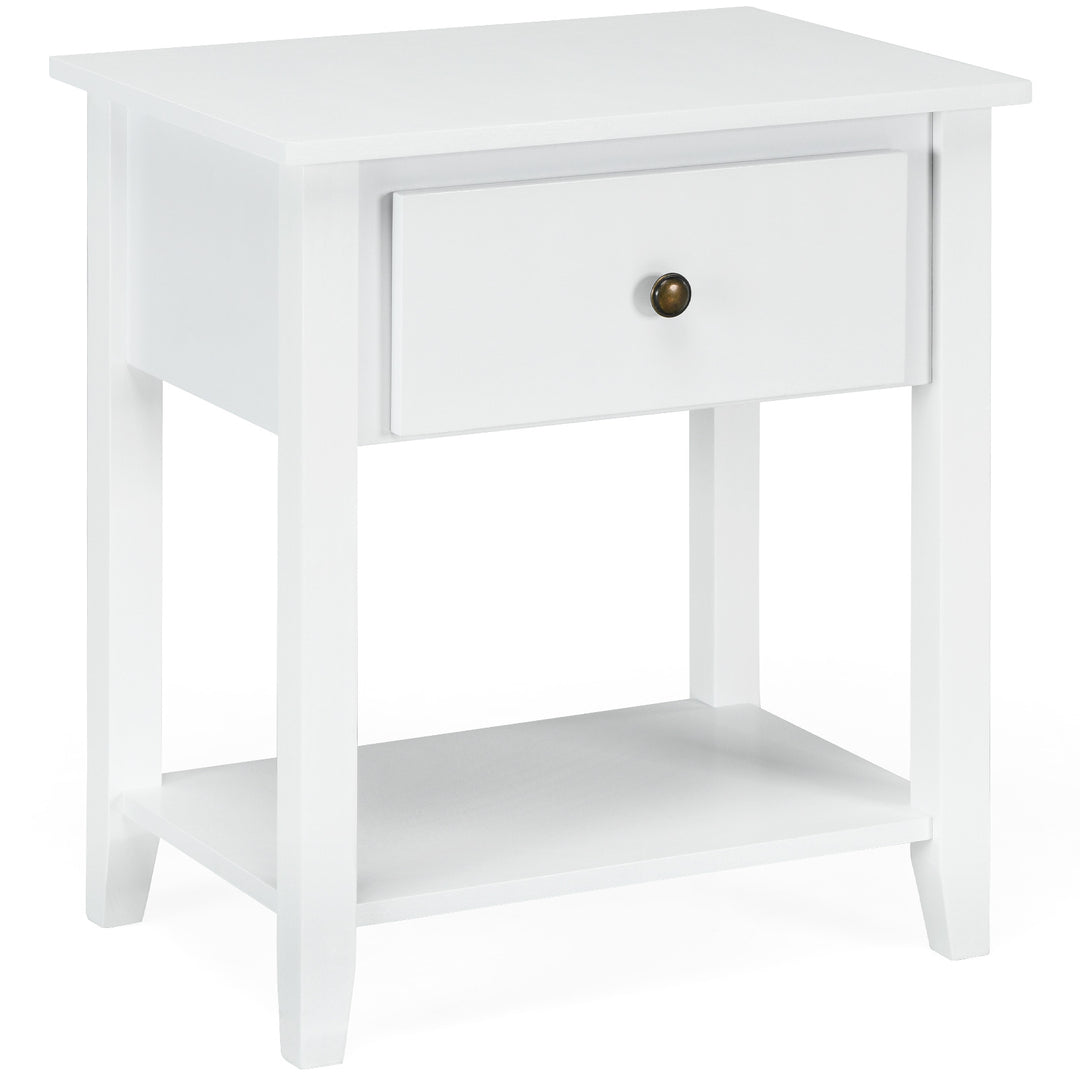 Accent Table Narrow Side End Table with 1 Drawer and Open Storage Shelf White - TidySpaces