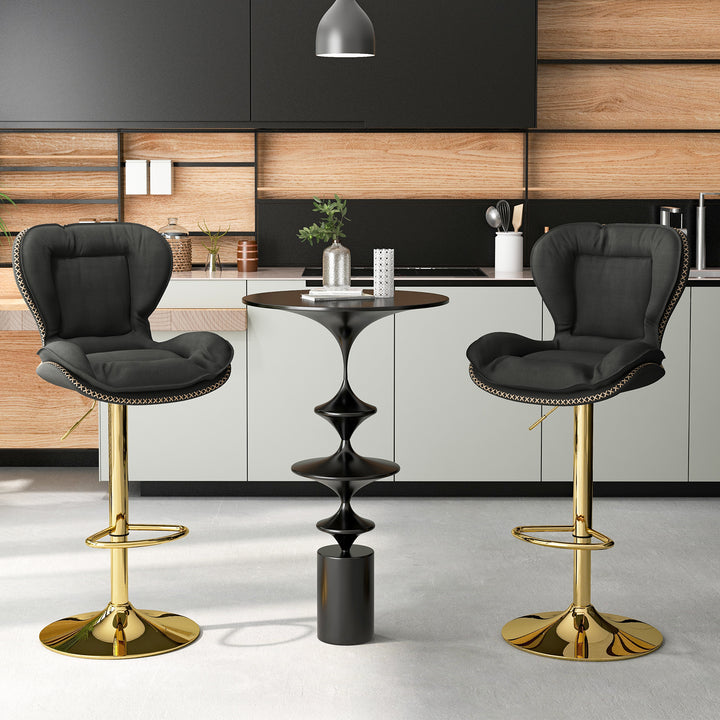 Adjustable PU Leather Bar Stool Set of 2 with Padded Seat Grey