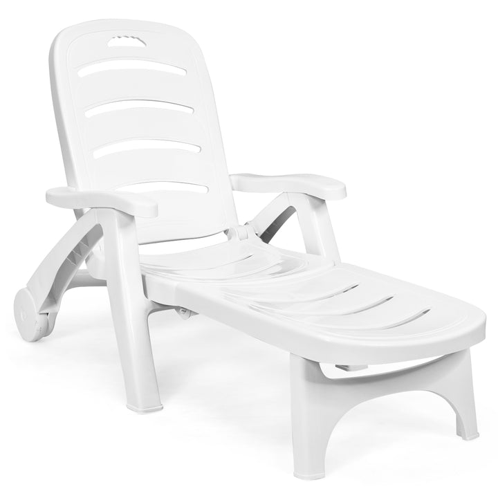 Adjustable Chaise Lounge Chair with Built In Wheels White - TidySpaces