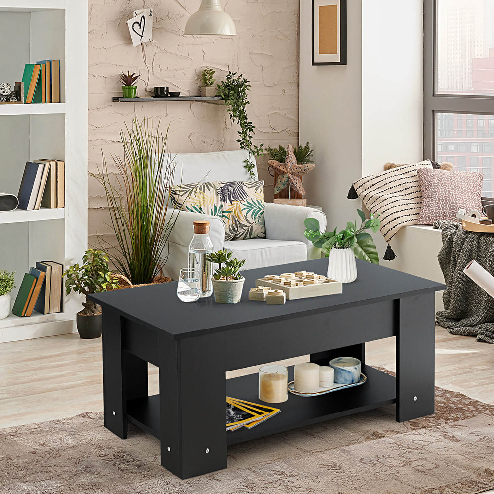 Height Adjustable Coffee Table with 2 Shelves and Liftable Top - TidySpaces