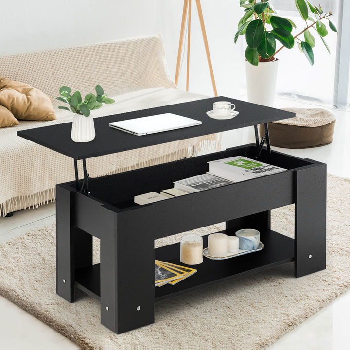 Height Adjustable Coffee Table with 2 Shelves and Liftable Top - TidySpaces