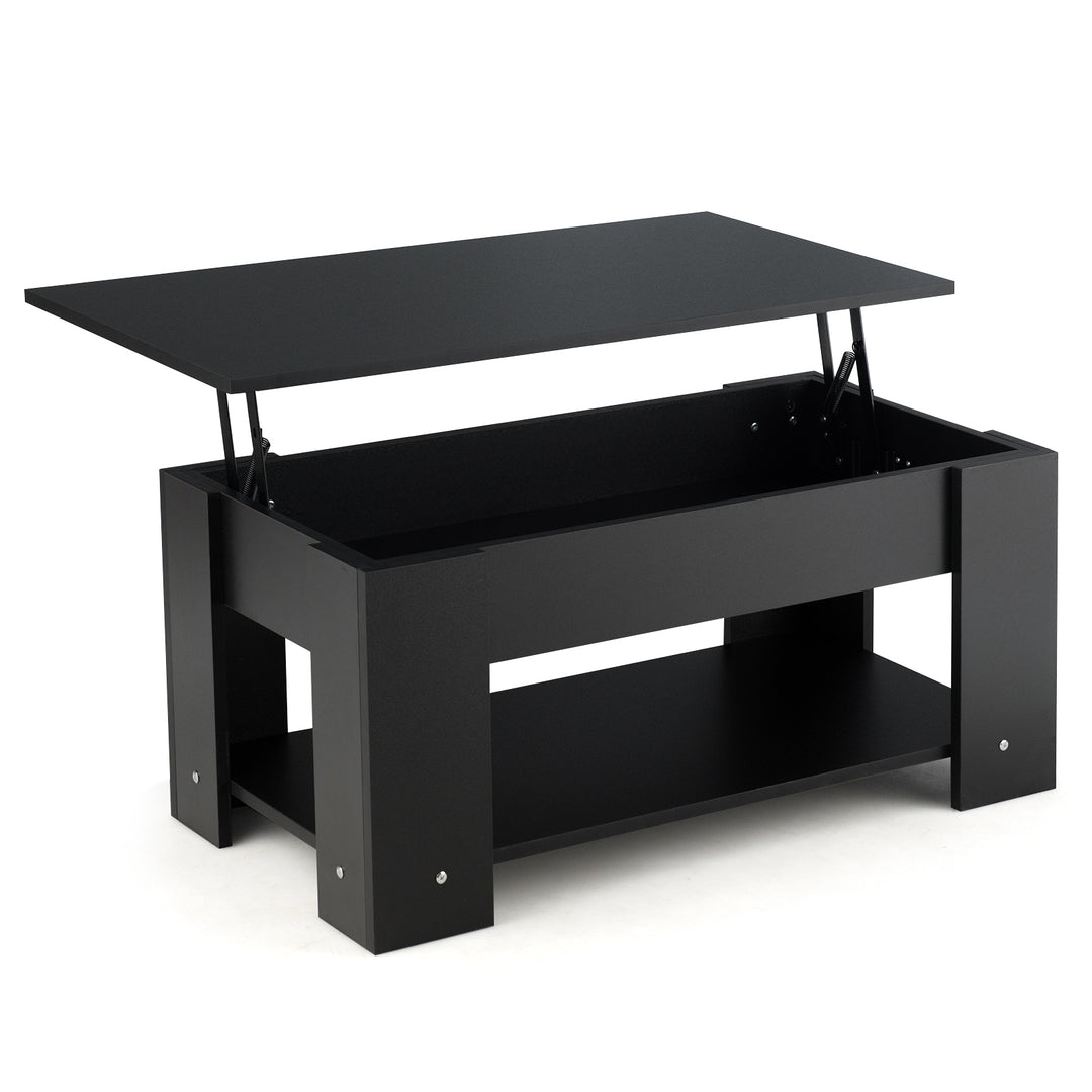 Height Adjustable Coffee Table with 2 Shelves and Liftable Top Black - TidySpaces