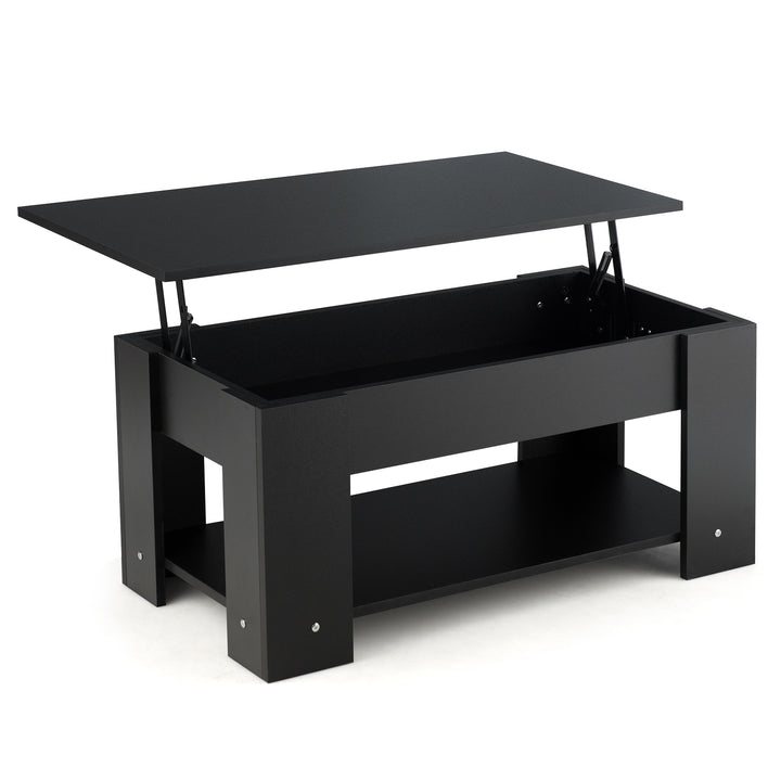 Height Adjustable Coffee Table with 2 Shelves and Liftable Top Black - TidySpaces