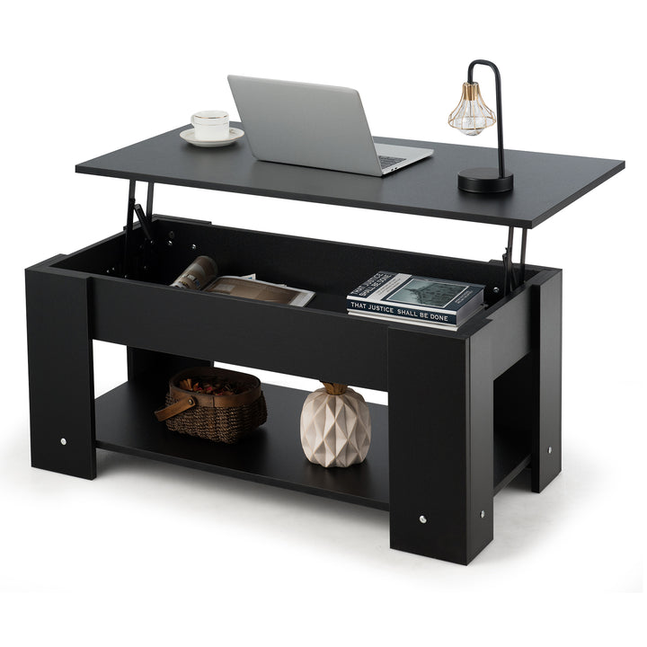 Height Adjustable Coffee Table with 2 Shelves and Liftable Top - TidySpaces