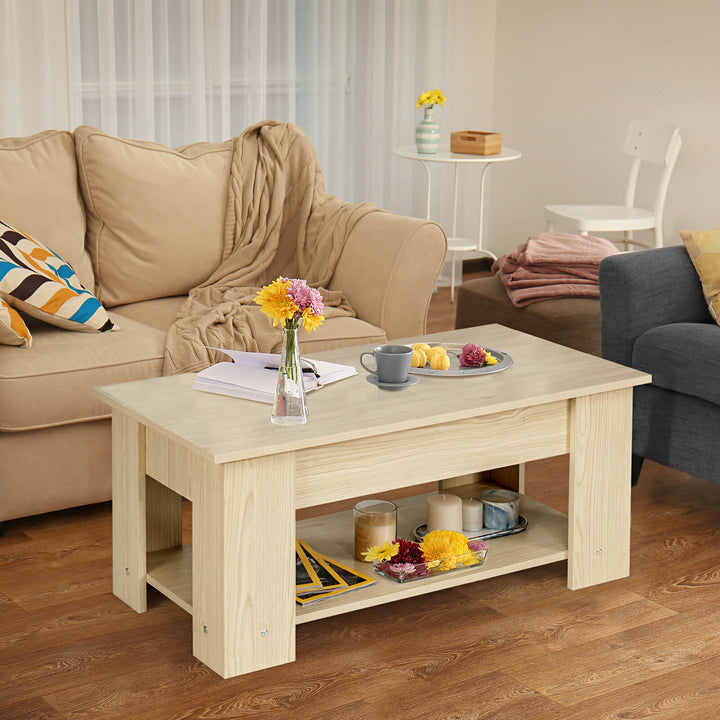 Height Adjustable Coffee Table with 2 Shelves and Liftable Top - TidySpaces