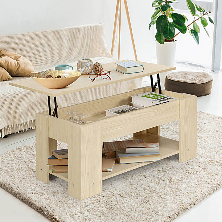 Height Adjustable Coffee Table with 2 Shelves and Liftable Top - TidySpaces