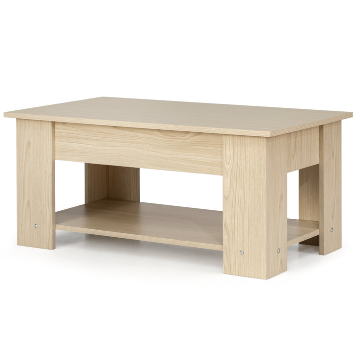 Height Adjustable Coffee Table with 2 Shelves and Liftable Top - TidySpaces