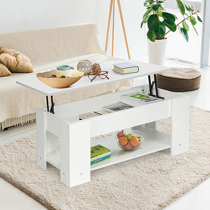 Height Adjustable Coffee Table with 2 Shelves and Liftable Top - TidySpaces