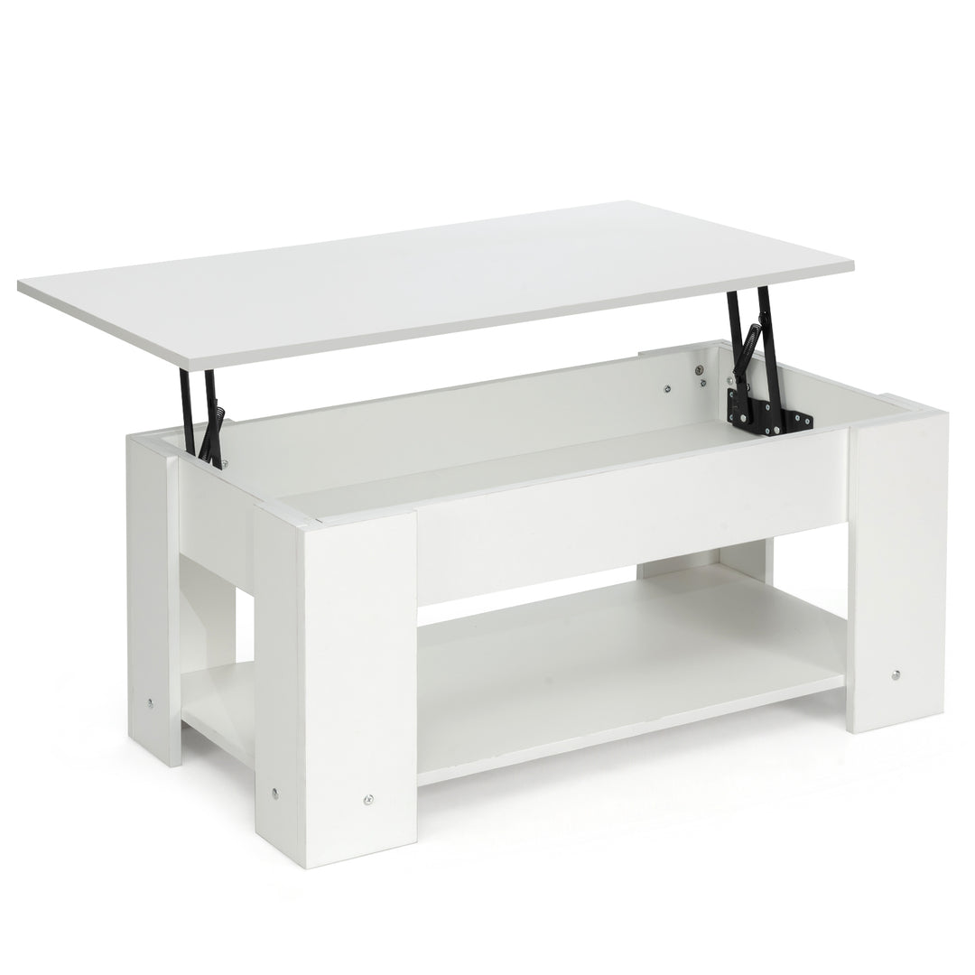 Height Adjustable Coffee Table with 2 Shelves and Liftable Top White - TidySpaces