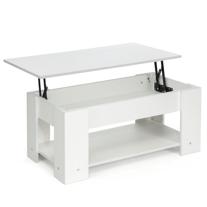 Height Adjustable Coffee Table with 2 Shelves and Liftable Top White - TidySpaces