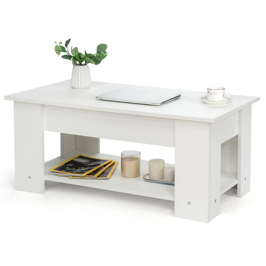 Height Adjustable Coffee Table with 2 Shelves and Liftable Top - TidySpaces