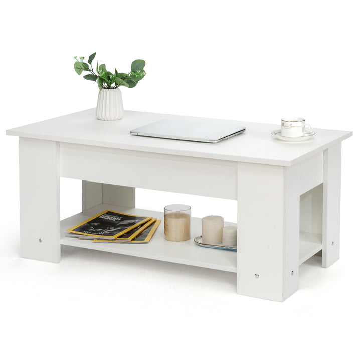 Height Adjustable Coffee Table with 2 Shelves and Liftable Top - TidySpaces