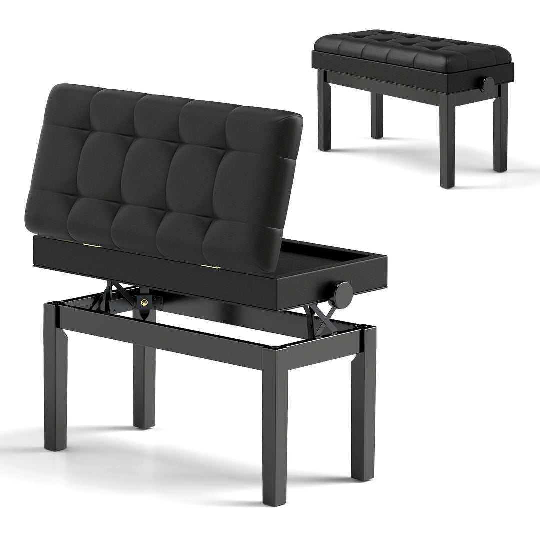 Adjustable Duet Piano Bench with Storage and Waterproof Padded Cushion