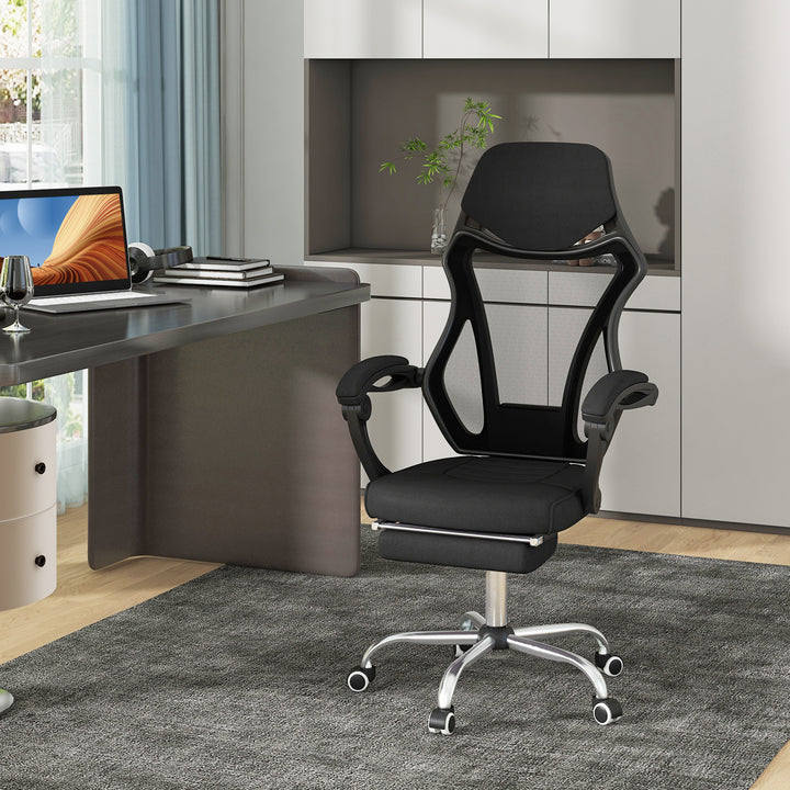 Adjustable Ergonomic Mesh Office Chair with Footrest-Black