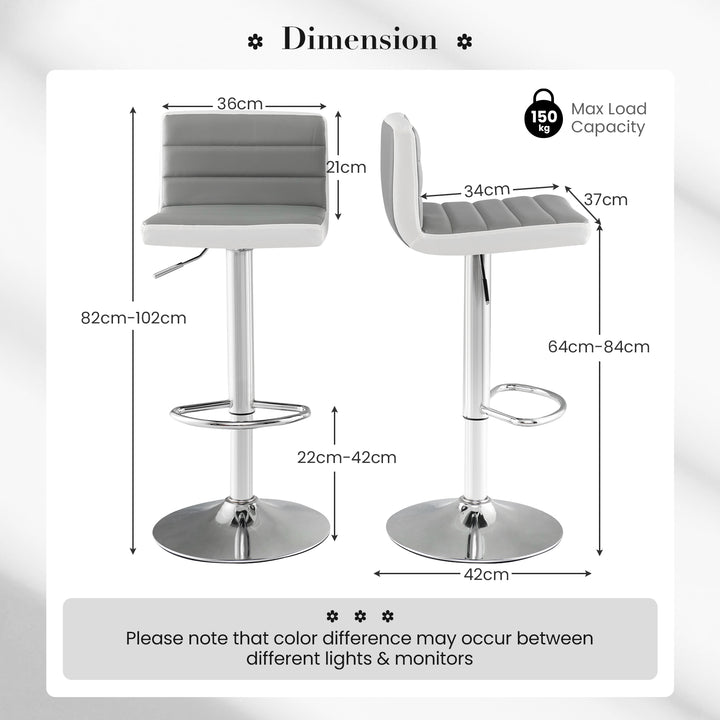 2 PCS Adjustable Swivel Bar Chairs with Anti Slip Metal Base and Footrest