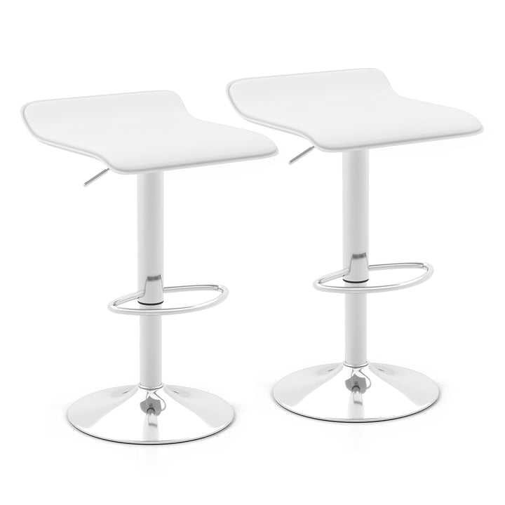 Adjustable Swivel Bar Stool Set of 2 with Wave shaped Seat White - TidySpaces
