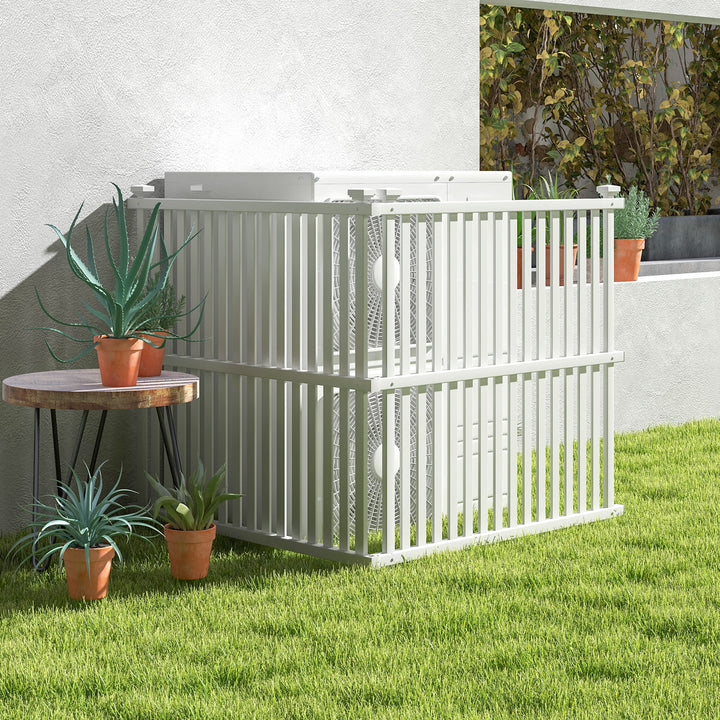 Air Conditioner Fence Panel with Metal Ground Stakes-White