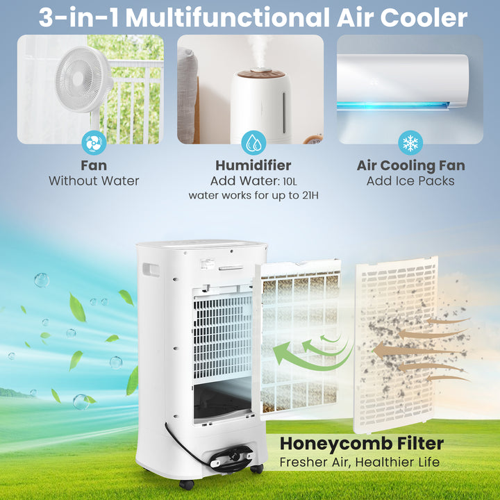 3-in-1 Evaporative Air Cooler with Fan and Humidifier-White