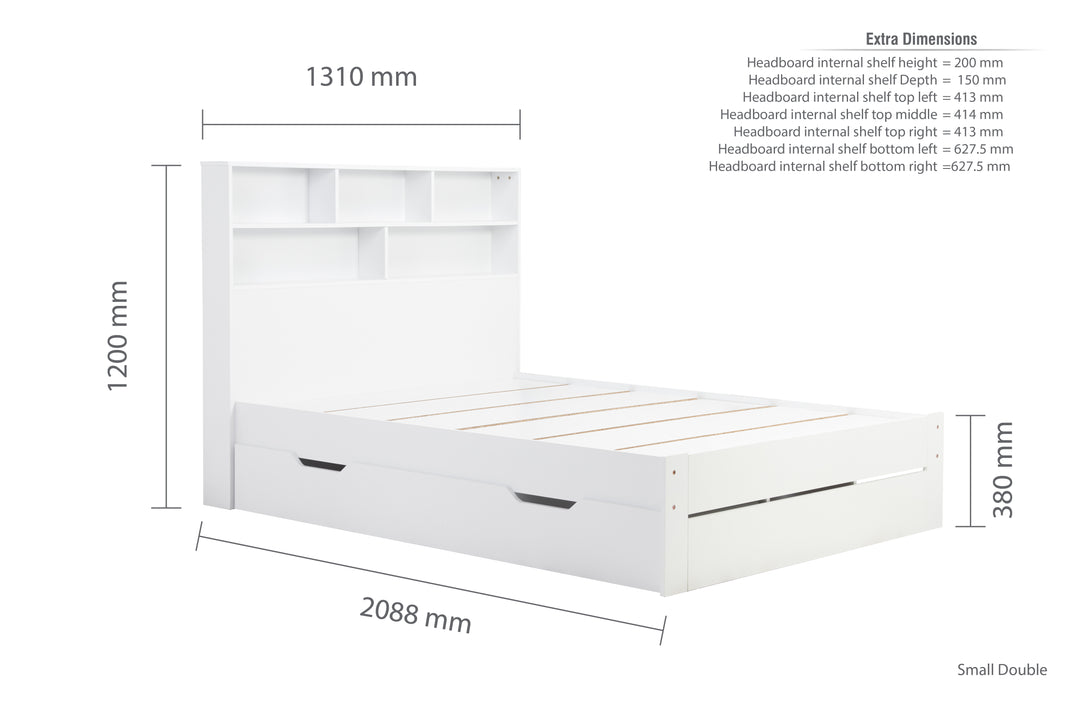 Alfie Storage Bed with Headboard Storage and Pull Out Drawer for Versatile Organization