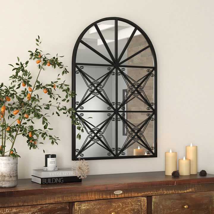 Arched Window Pane Decorative Mirror-Black - TidySpaces