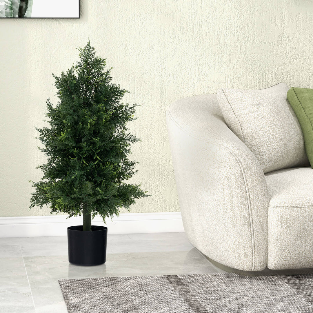 Artificial Cedar Topiary Tree Fake Pine Tree with Plastic Nursery Pot - TidySpaces