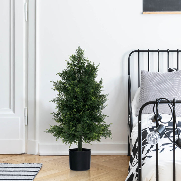Artificial Cedar Topiary Tree Fake Pine Tree with Plastic Nursery Pot - TidySpaces