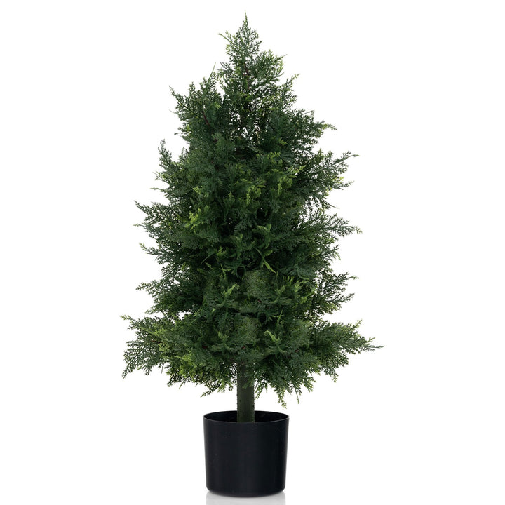 Artificial Cedar Topiary Tree Fake Pine Tree with Plastic Nursery Pot - TidySpaces