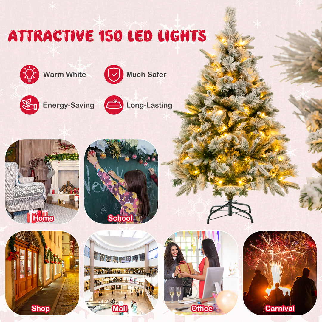 Artificial Christmas Tree with LED Lights, 8 Lighting Modes and Foldable Metal Stand