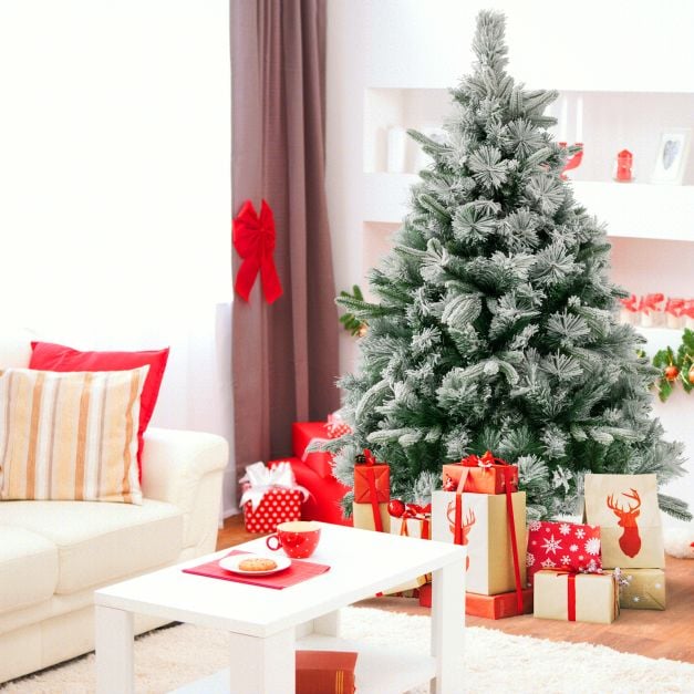 Artificial Christmas Tree with LED Lights, 8 Lighting Modes and Foldable Metal Stand