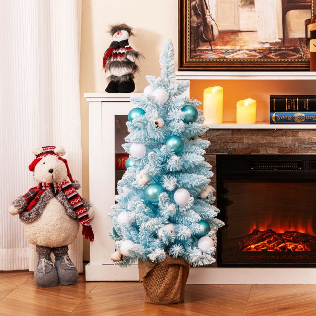 90 CM Artificial Mini Christmas Tree with 12 Natural Cotton Balls-Blue
