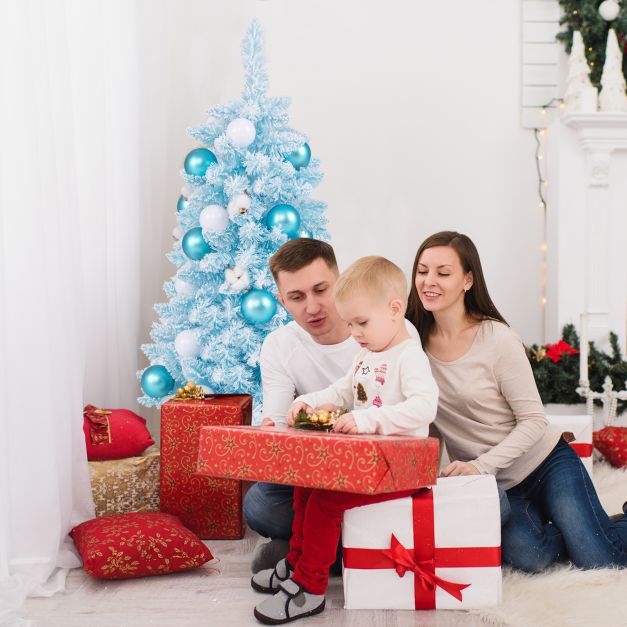 90 CM Artificial Mini Christmas Tree with 12 Natural Cotton Balls-Blue