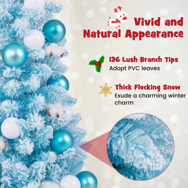 90 CM Artificial Mini Christmas Tree with 12 Natural Cotton Balls-Blue