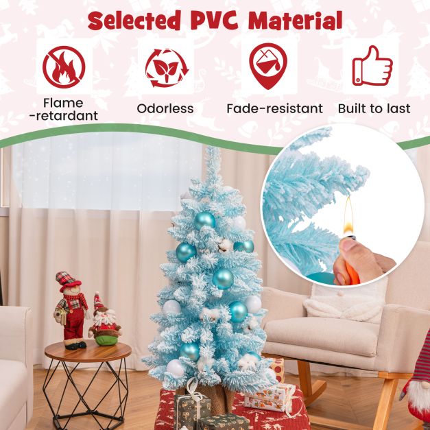 90 CM Artificial Mini Christmas Tree with 12 Natural Cotton Balls-Blue