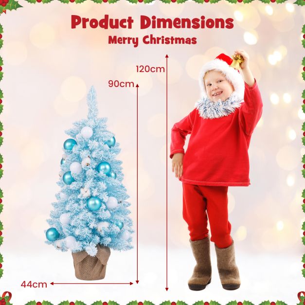 90 CM Artificial Mini Christmas Tree with 12 Natural Cotton Balls-Blue